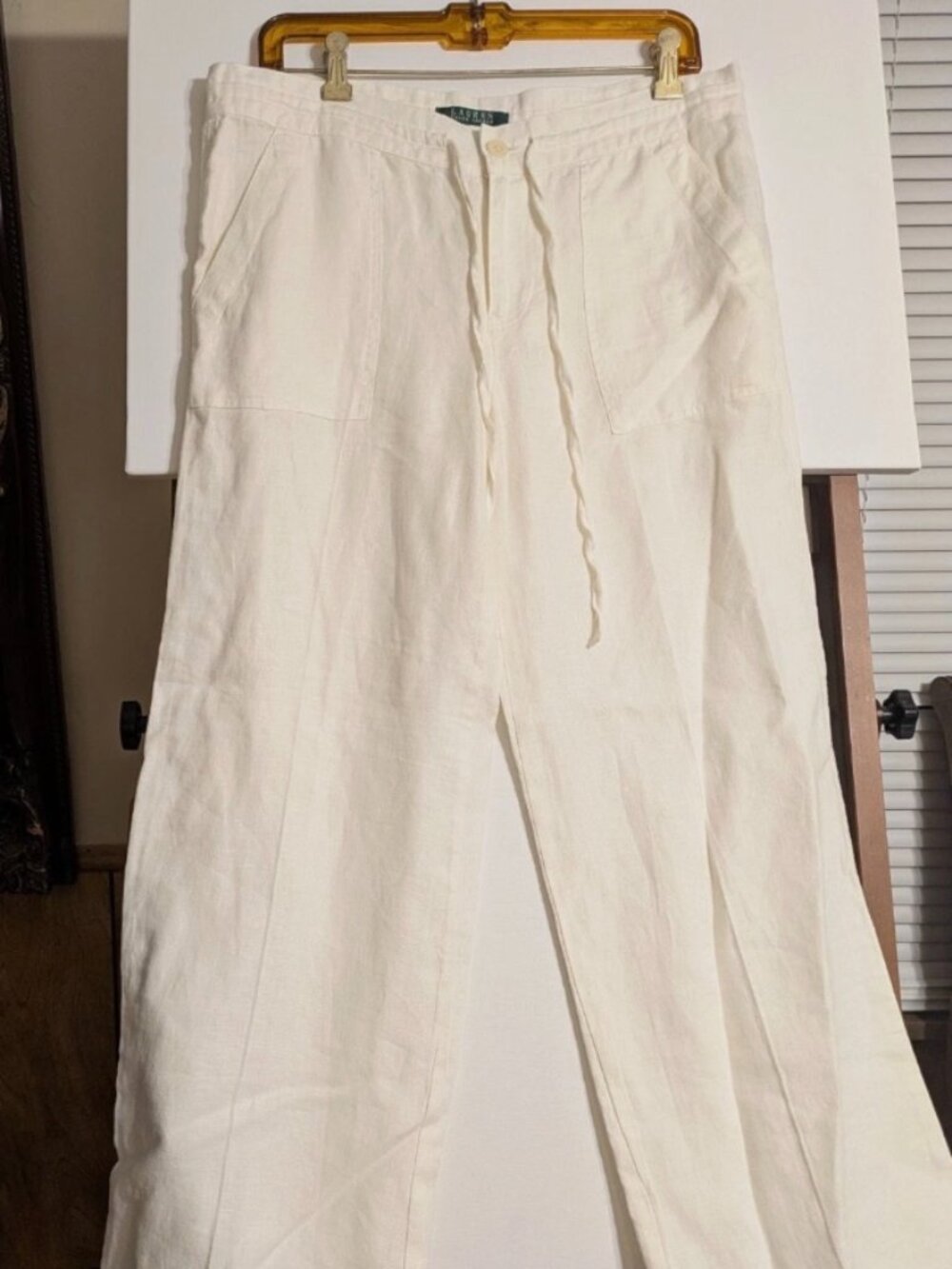 Ralph Lauren Womens Linen Casual Wide Leg Pants Sz 4 High Rise Ivory